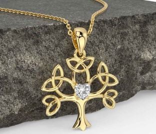 Diamond Gold Silver Celtic Tree of Life Trinity Knot Necklace