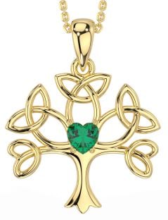 Emerald Gold Silver Celtic Tree of Life Trinity Knot Necklace