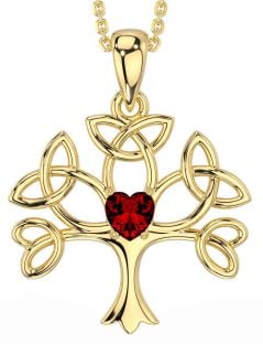 Garnet Gold Silver Celtic Tree of Life Trinity Knot Necklace