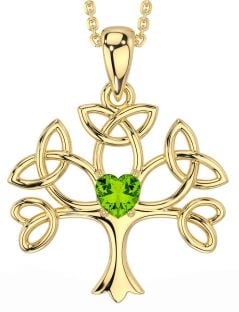 Peridot Gold Silver Celtic Tree of Life Trinity Knot Necklace