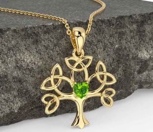 Peridot Gold Silver Celtic Tree of Life Trinity Knot Necklace