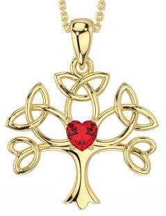 Ruby Gold Silver Celtic Tree of Life Trinity Knot Necklace