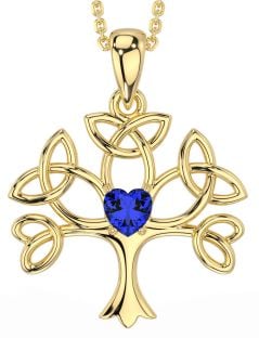 Sapphire Gold Silver Celtic Tree of Life Trinity Knot Necklace