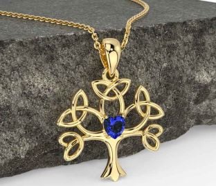 Sapphire Gold Silver Celtic Tree of Life Trinity Knot Necklace