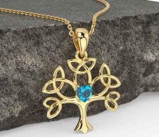 Topaz Gold Silver Celtic Tree of Life Trinity Knot Necklace