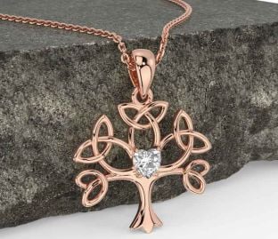 Diamante Rosa Oro céltico Árbol de Vida Trinidad Nudo Collar