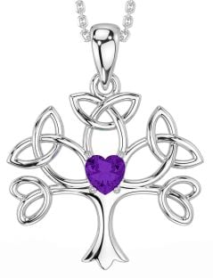 Amethyst Silver Celtic Tree of Life Trinity Knot Necklace