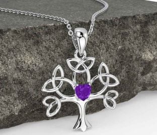 Amethyst Silver Celtic Tree of Life Trinity Knot Necklace