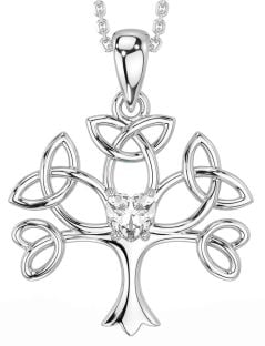 Diamond Silver Celtic Tree of Life Trinity Knot Necklace