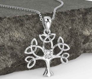 Diamond Silver Celtic Tree of Life Trinity Knot Necklace