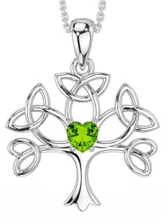 Peridot Silver Celtic Tree of Life Trinity Knot Necklace