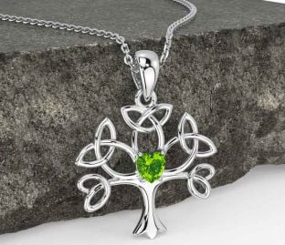 Peridot Silver Celtic Tree of Life Trinity Knot Necklace