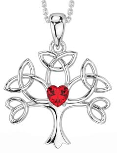 Ruby Silver Celtic Tree of Life Trinity Knot Necklace