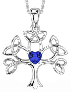 Sapphire Silver Celtic Tree of Life Trinity Knot Necklace