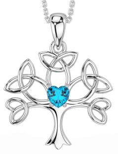 Topaz Silver Celtic Tree of Life Trinity Knot Necklace