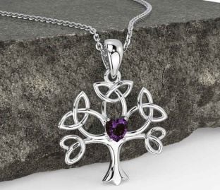 Alexandrite White Gold Celtic Tree of Life Trinity Knot Necklace