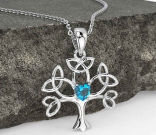 Topaz White Gold Celtic Tree of Life Trinity Knot Necklace