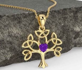 Amethyst Gold Celtic Tree of Life Trinity Knot Necklace