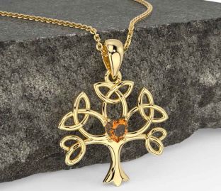 Citrine Gold Celtic Tree of Life Trinity Knot Necklace