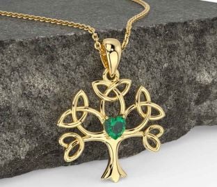 Emerald Gold Celtic Tree of Life Trinity Knot Necklace
