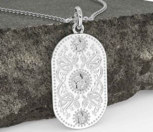 White Gold Dog Tag Celtic Warrior Necklace