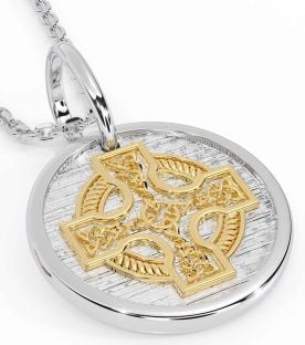 White Yellow Gold Celtic Cross Necklace