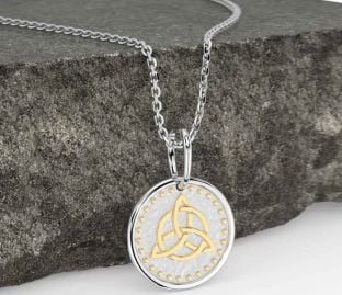 White Yellow Gold Celtic Trinity Knot Necklace