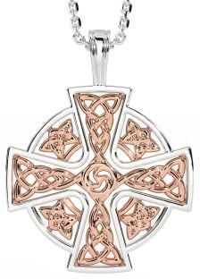 Rose Gold Silver Celtic Cross Necklace