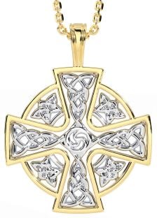 White Yellow Gold Celtic Cross Necklace