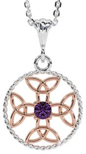 Alexandrite Rose Gold Silver Celtic Cross Trinity Knot Necklace