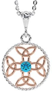 Topaz Rose Gold Silver Celtic Cross Trinity Knot Necklace