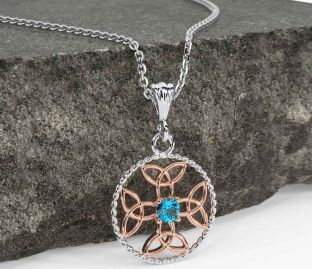 Topaz Rose Gold Silver Celtic Cross Trinity Knot Necklace