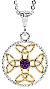 Alexandrite Gold Silver Celtic Cross Trinity Knot Necklace