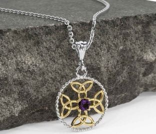 Alexandrite Gold Silver Celtic Cross Trinity Knot Necklace