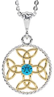 Topaz Gold Silver Celtic Cross Trinity Knot Necklace