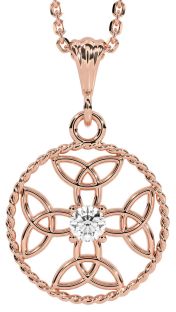 Diamond Rose Gold Silver Celtic Cross Trinity Knot Necklace