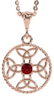Garnet Rose Gold Silver Celtic Cross Trinity Knot Necklace
