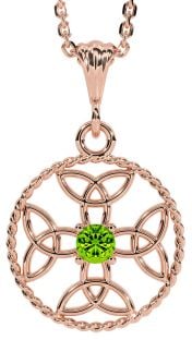 Peridot Rose Gold Silver Celtic Cross Trinity Knot Necklace