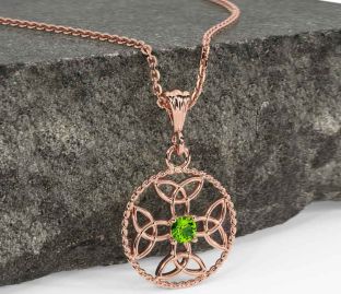 Peridot Rose Gold Silver Celtic Cross Trinity Knot Necklace