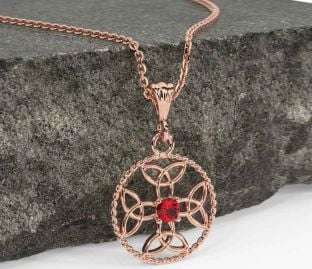 Ruby Rose Gold Silver Celtic Cross Trinity Knot Necklace