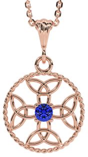 Sapphire Rose Gold Silver Celtic Cross Trinity Knot Necklace