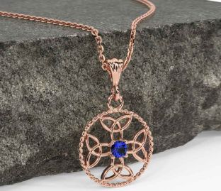 Sapphire Rose Gold Silver Celtic Cross Trinity Knot Necklace