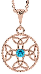 Topaz Rose Gold Silver Celtic Cross Trinity Knot Necklace