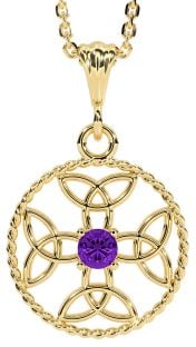 Amethyst Gold Silver Celtic Cross Trinity Knot Necklace