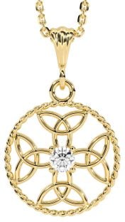 Diamond Gold Silver Celtic Cross Trinity Knot Necklace