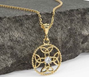 Diamond Gold Silver Celtic Cross Trinity Knot Necklace