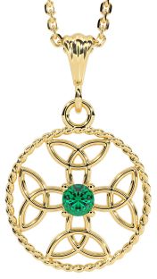 Emerald Gold Silver Celtic Cross Trinity Knot Necklace
