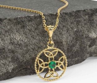 Emerald Gold Silver Celtic Cross Trinity Knot Necklace