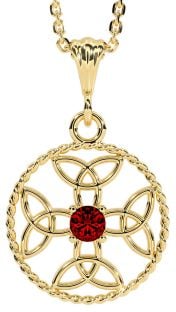 Garnet Gold Silver Celtic Cross Trinity Knot Necklace