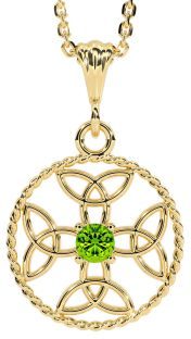 Peridot Gold Silver Celtic Cross Trinity Knot Necklace